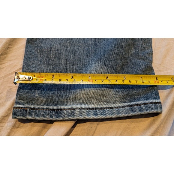 Franky Max Distressed Denim Blue Jeans 38x32 Embroidered Pockets Leather Trim - Picture 13 of 14
